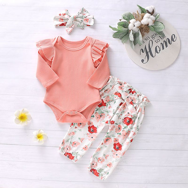 babyfirstcry,Babyfirstcry,Princess Newborn Baby Girl clothes set fly Long sleeve romper +Floral pants+ Headband Autumn Clothes Spring Wear Infnat Clothing,