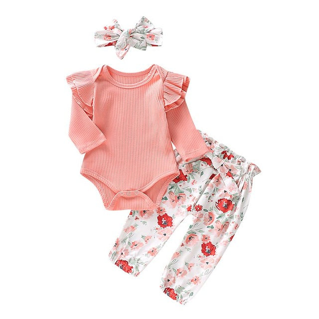 babyfirstcry,Babyfirstcry,Princess Newborn Baby Girl clothes set fly Long sleeve romper +Floral pants+ Headband Autumn Clothes Spring Wear Infnat Clothing,