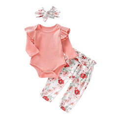 babyfirstcry,Babyfirstcry,Princess Newborn Baby Girl clothes set fly Long sleeve romper +Floral pants+ Headband Autumn Clothes Spring Wear Infnat Clothing,