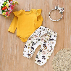 babyfirstcry,Babyfirstcry,Princess girl clothes set fly sleeve romper +floral pants +headband clothes autumn wear 0-18m,