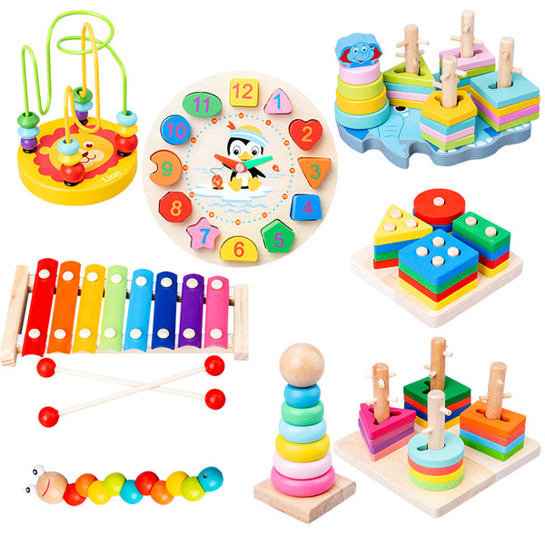 babyfirstcry,Babyfirstcry,HOT SALE Baby Toys Colorful Wooden Blocks Baby Music Rattles Graphic Cognition Early Educational Toys For Baby 0-12 Months,