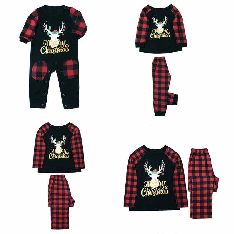 babyfirstcry,Babyfirstcry,Christmas Family Pajamas Set Family Matching Christmas Reindeer Plaid Pajama Sets Christmas Parent-child Nightwear Home Wear set,