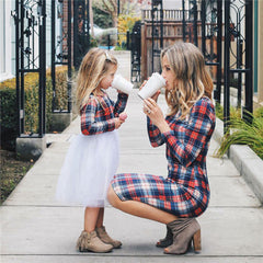 babyfirstcry,Babyfirstcry,New Fancy Family Matching Dress Mother and Daughter Girls Plaid Dresses Long Sleeve Tulle Tutu Dress Club Wear Outfits Clothes,