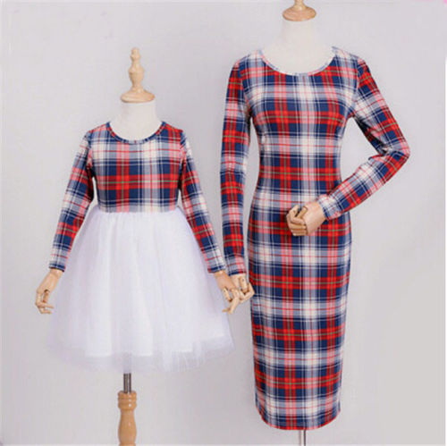 babyfirstcry,Babyfirstcry,New Fancy Family Matching Dress Mother and Daughter Girls Plaid Dresses Long Sleeve Tulle Tutu Dress Club Wear Outfits Clothes,