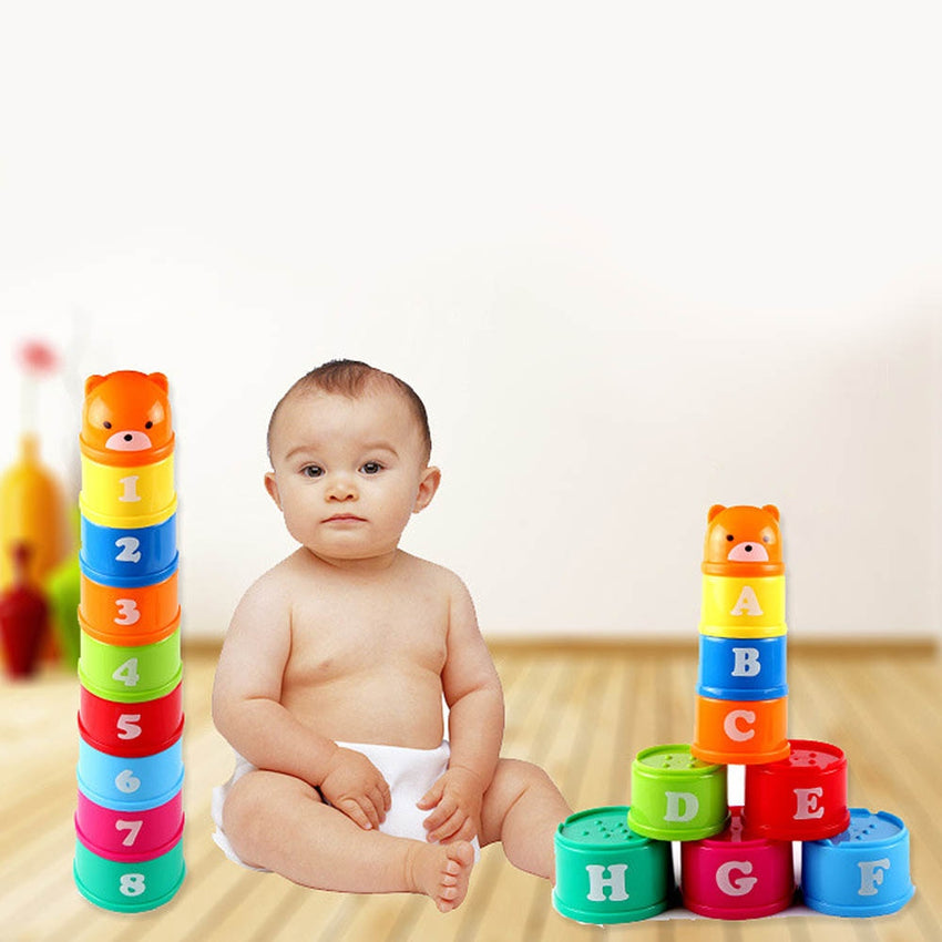 babyfirstcry - Babyfirstcry - 9pcs/set Stack Cup Tower Figures Letters Educational Baby Toys Foldind Children Early Intelligence 24 Months Babies Games - 