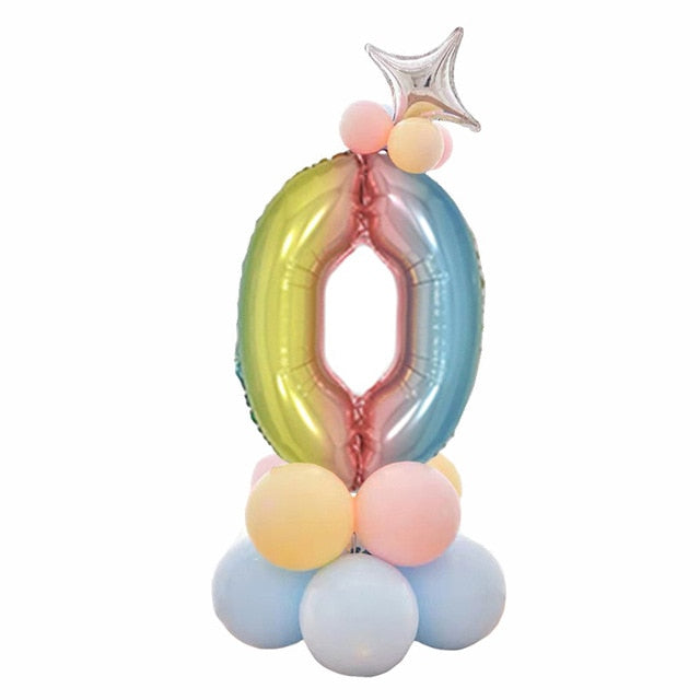 babyfirstcry - Babyfirstcry - 32 Inch Foil Gradient Digital Balloons Set Number Balloon Happy Birthday Balloons Party Decor Kids Cartoon Hat Toy - 