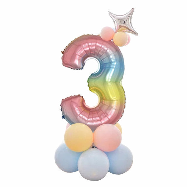 babyfirstcry - Babyfirstcry - 32 Inch Foil Gradient Digital Balloons Set Number Balloon Happy Birthday Balloons Party Decor Kids Cartoon Hat Toy - 